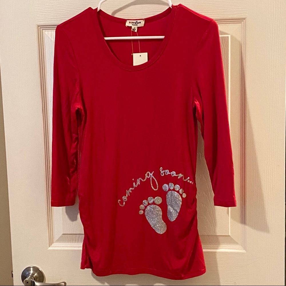 Ruby & Lace Red Coming Soon Maternity Top NWT